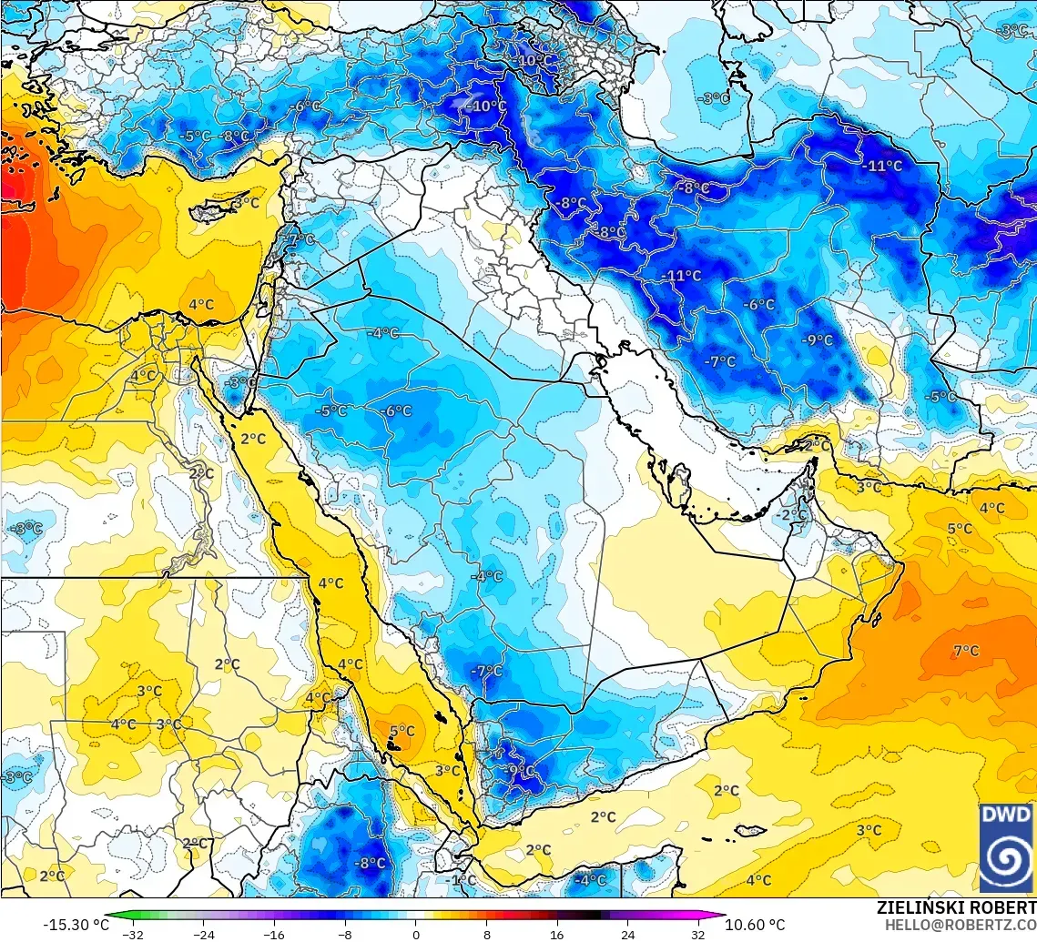 ICON modelo - Oriente Medio, Anomalía de temperatura a 850 hPa