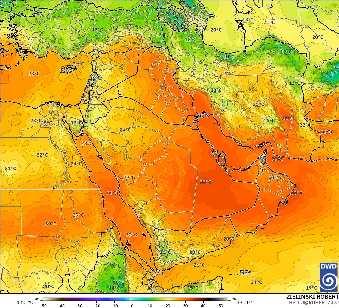 ICON modelo - Oriente Medio, Temperatura a 850 hPa