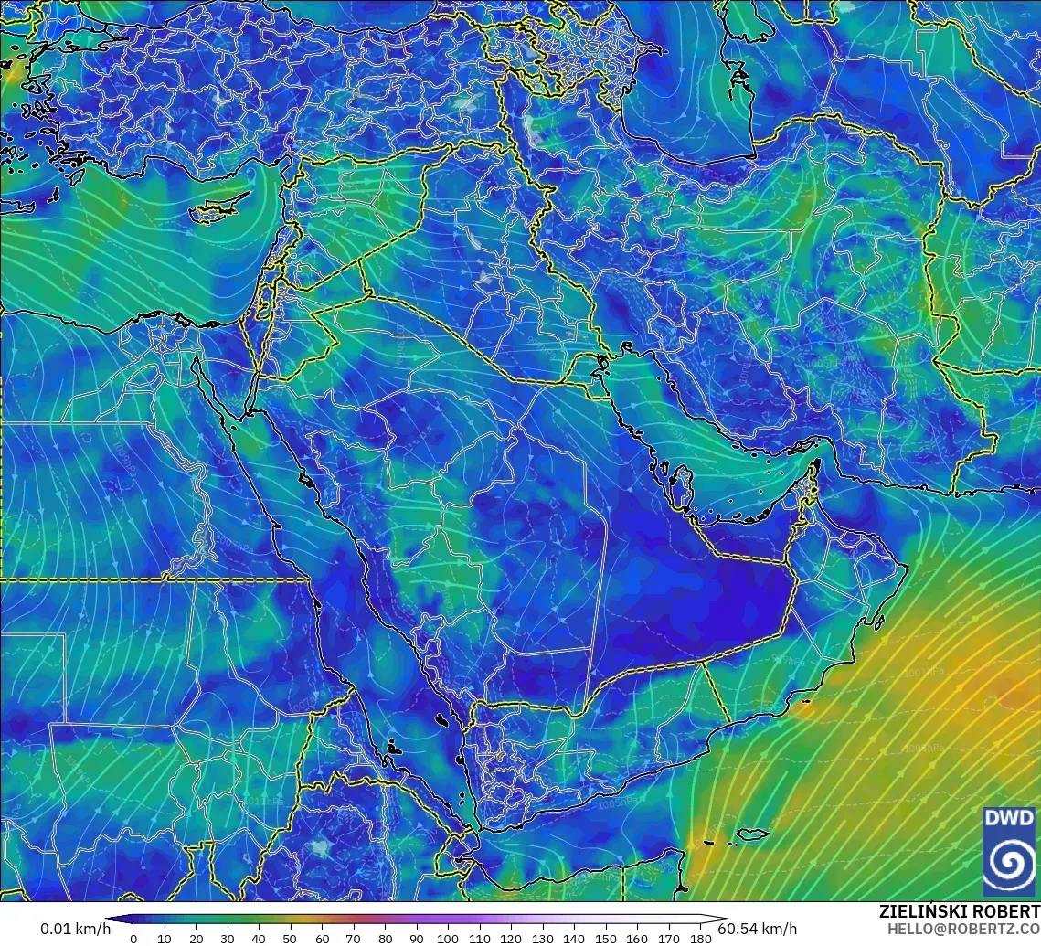 ICON modelo - Oriente Medio, Viento a 10 m
