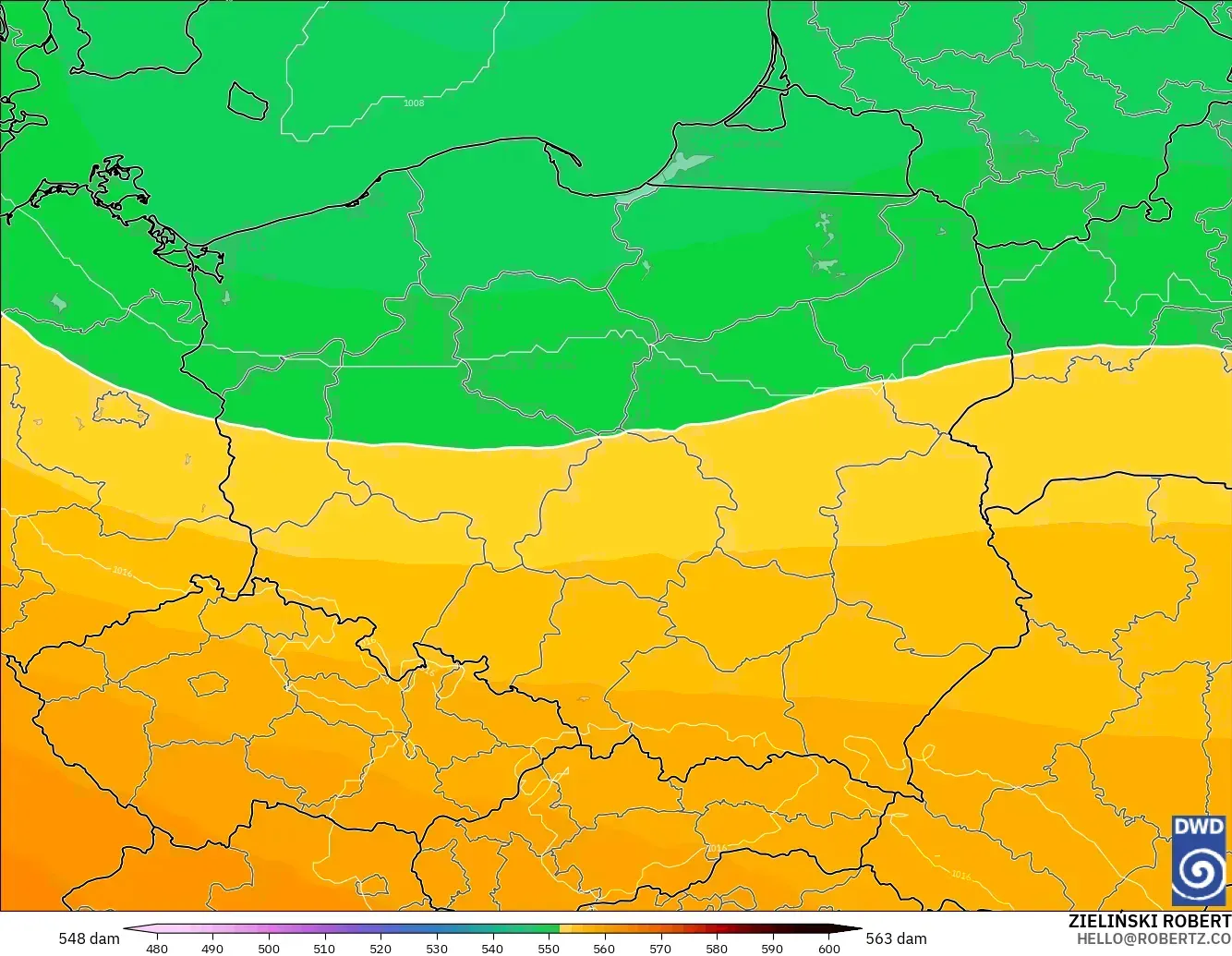 ICON modelo - Polonia, Altura geopotencial a 500 hPa