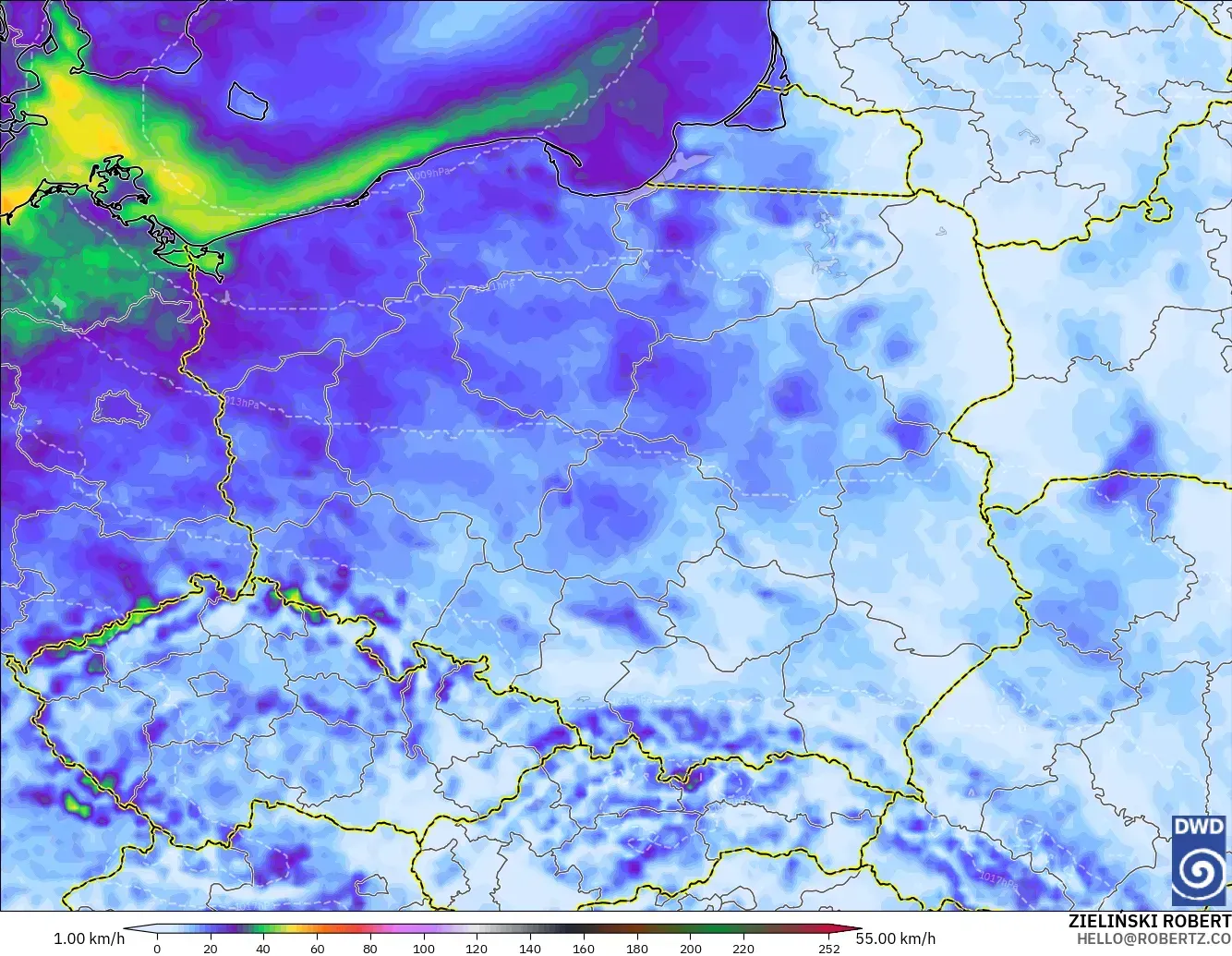ICON modelo - Polonia, Ráfagas de Viento Máximas
