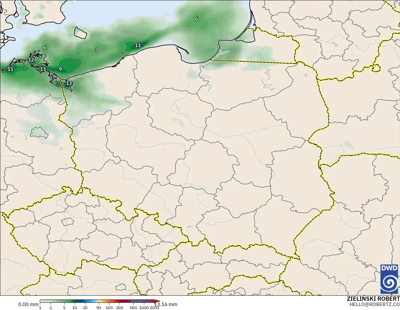 ICON modelo - Polonia, Acumulación de precipitación