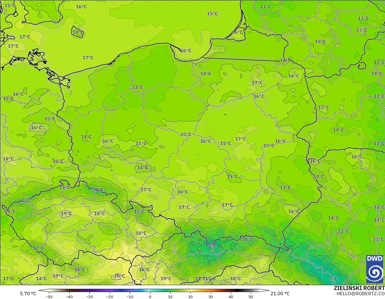 ICON modelo - Polonia, Temperatura a 2 m