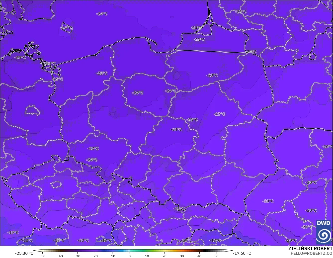 ICON modelo - Polonia, Temperatura a 500 hPa