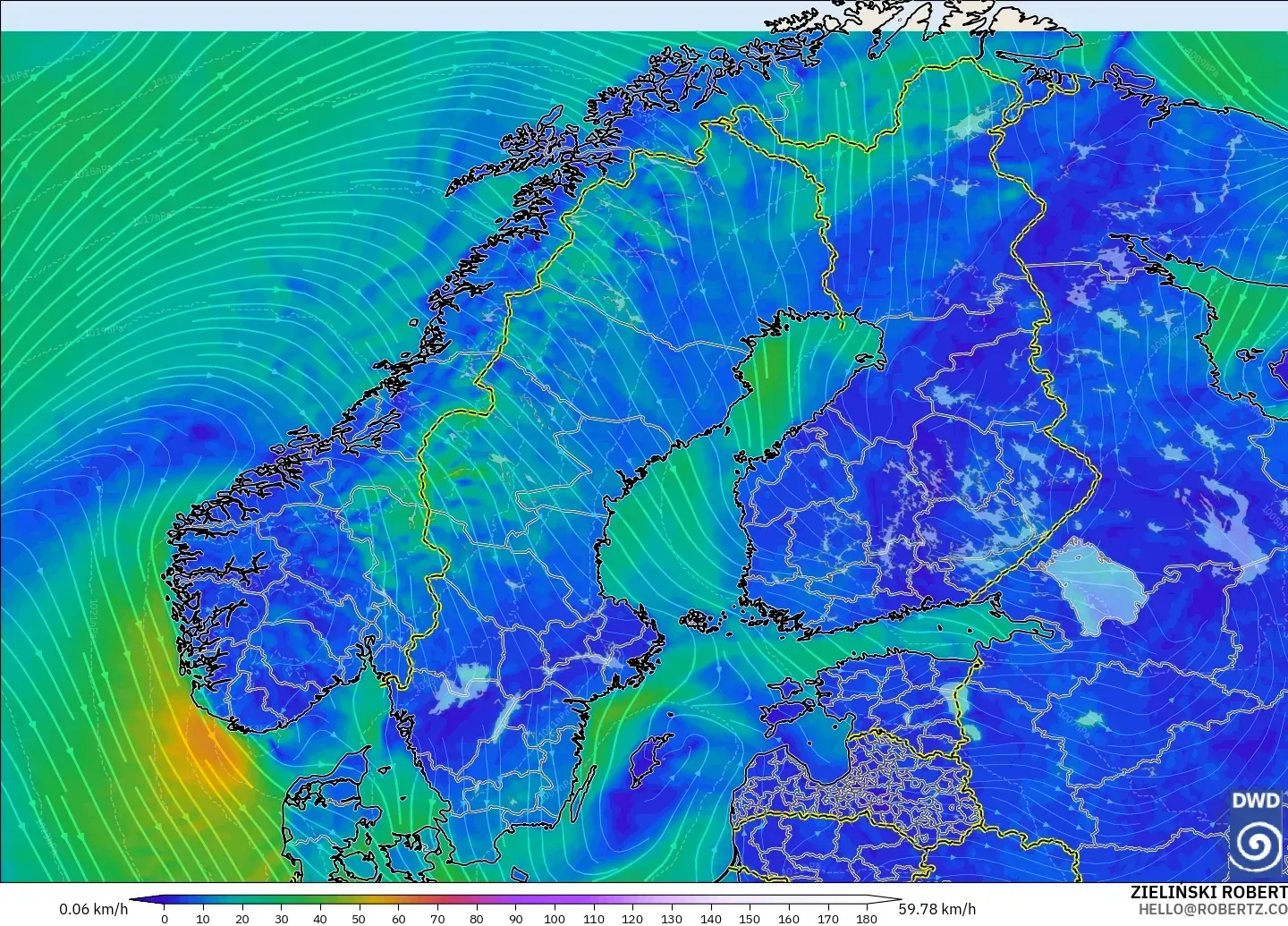 ICON modelo - Escandinavia, Viento a 10 m