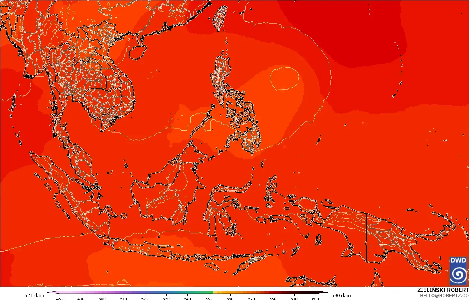 ICON modelo - Sudeste Asiático, Altura geopotencial a 500 hPa