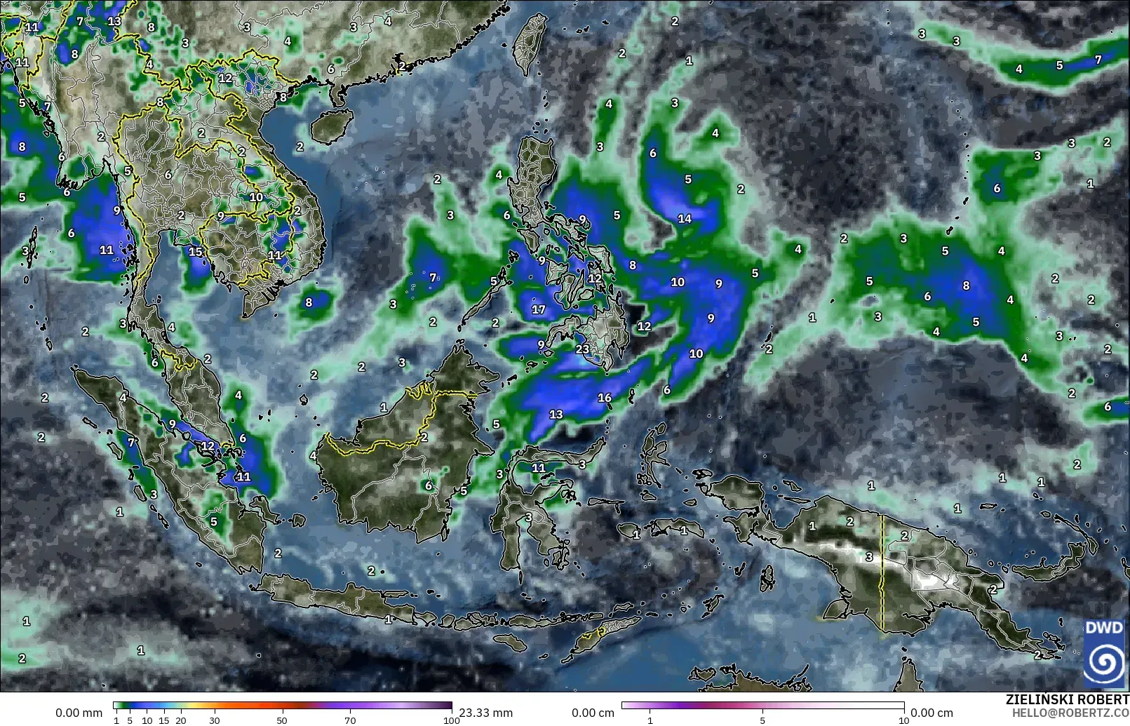 ICON modelo - Sudeste Asiático, Precipitación, nubes y presión