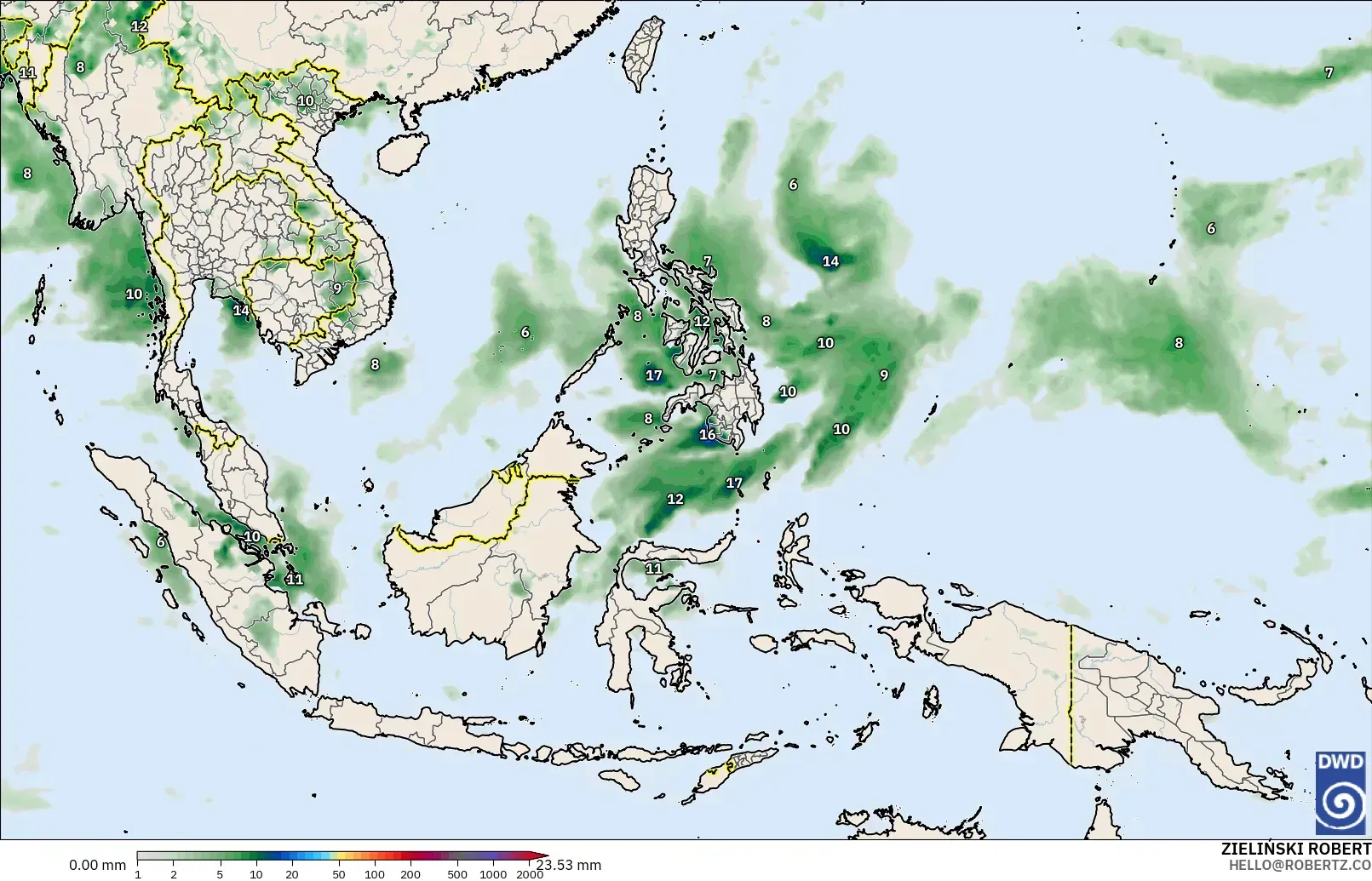 ICON modelo - Sudeste Asiático, Acumulación de precipitación