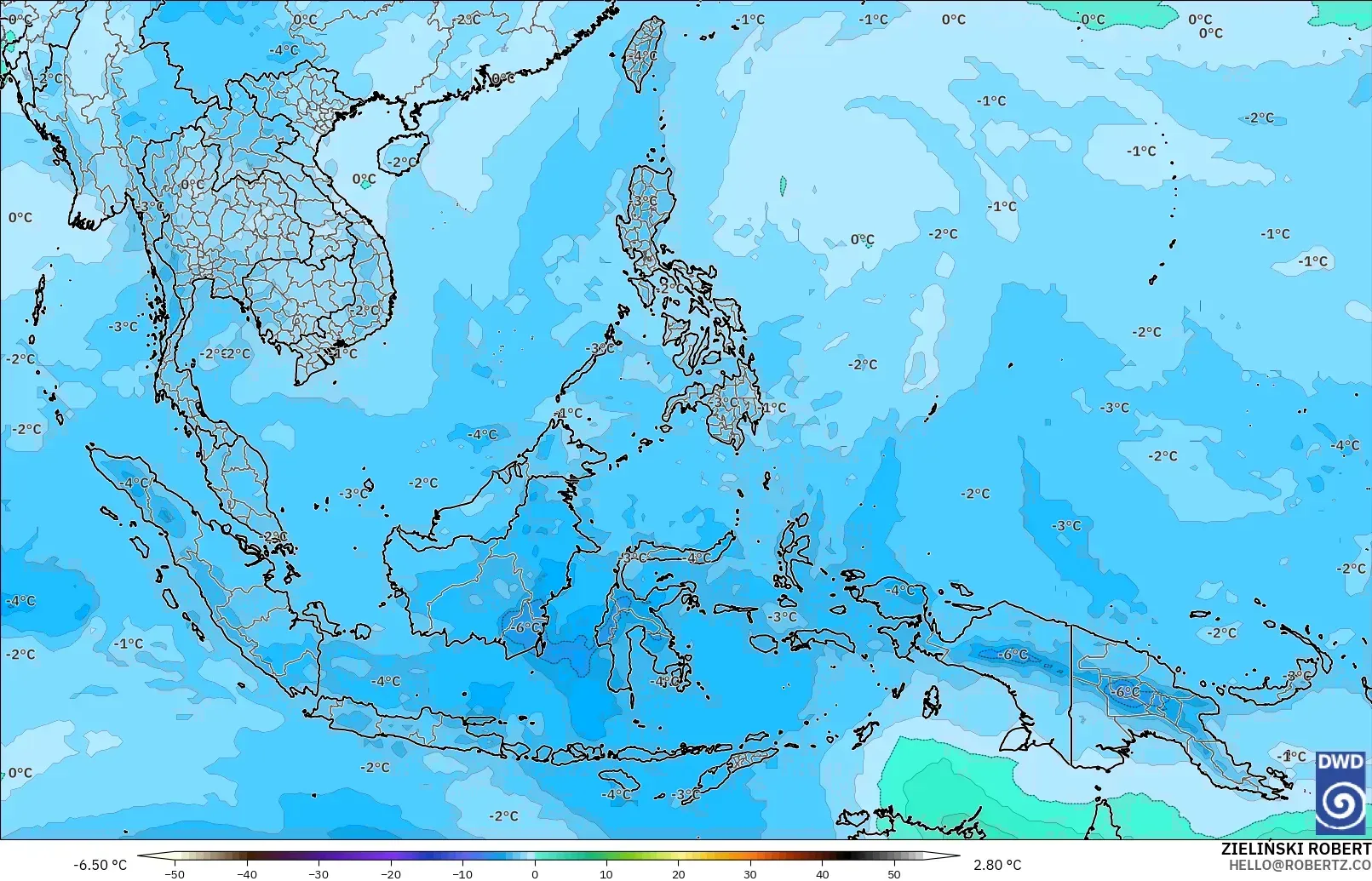 ICON modelo - Sudeste Asiático, Temperatura a 500 hPa
