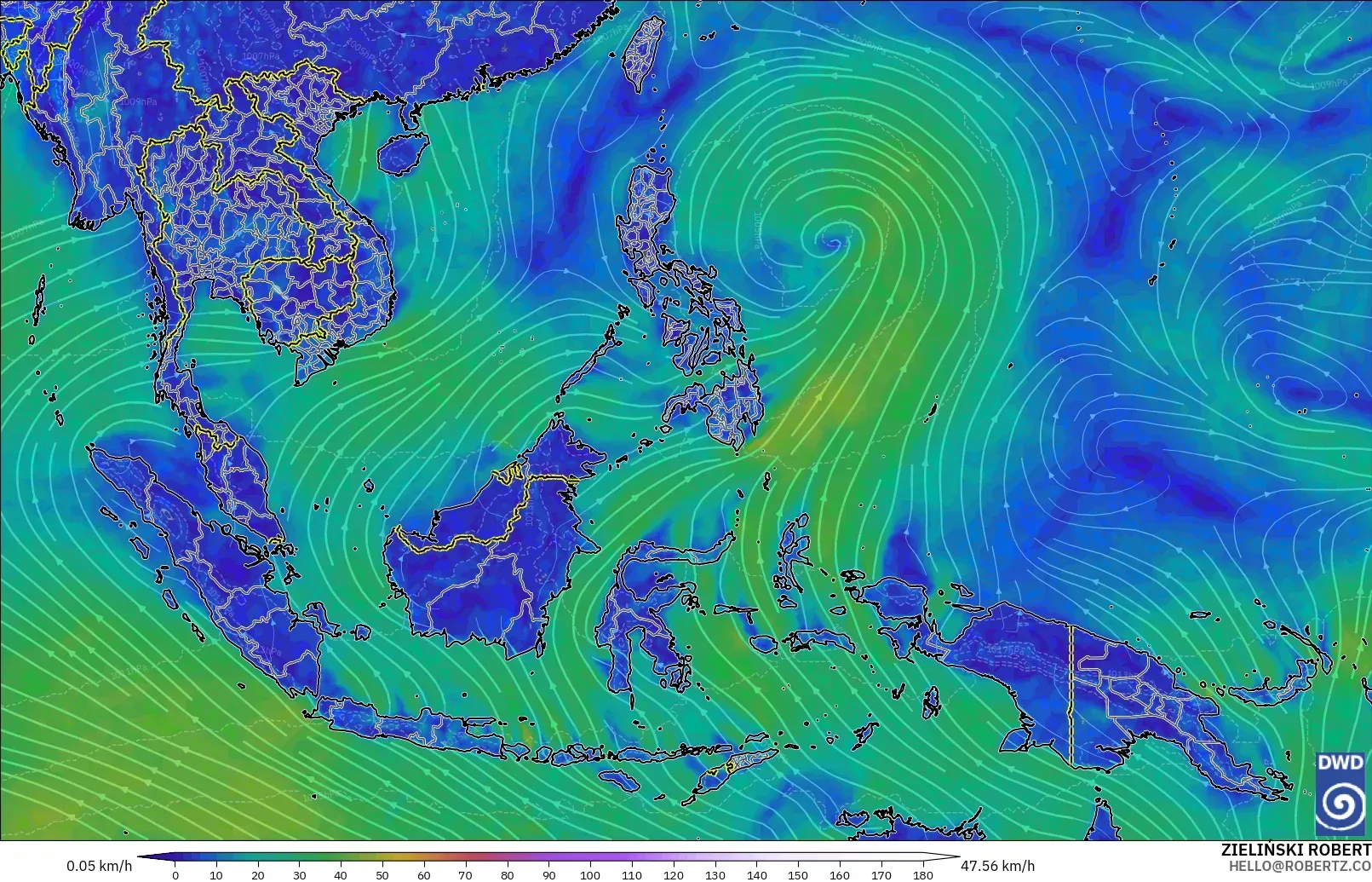 ICON modelo - Sudeste Asiático, Viento a 10 m