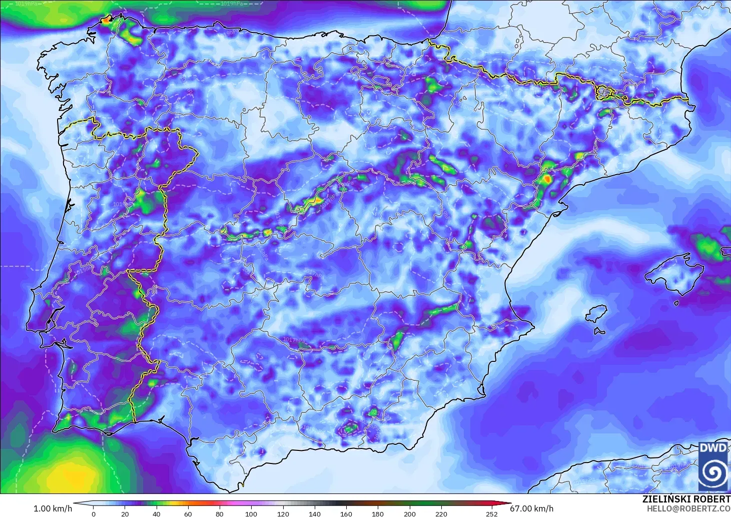 ICON modelo - España, Ráfagas de Viento Máximas