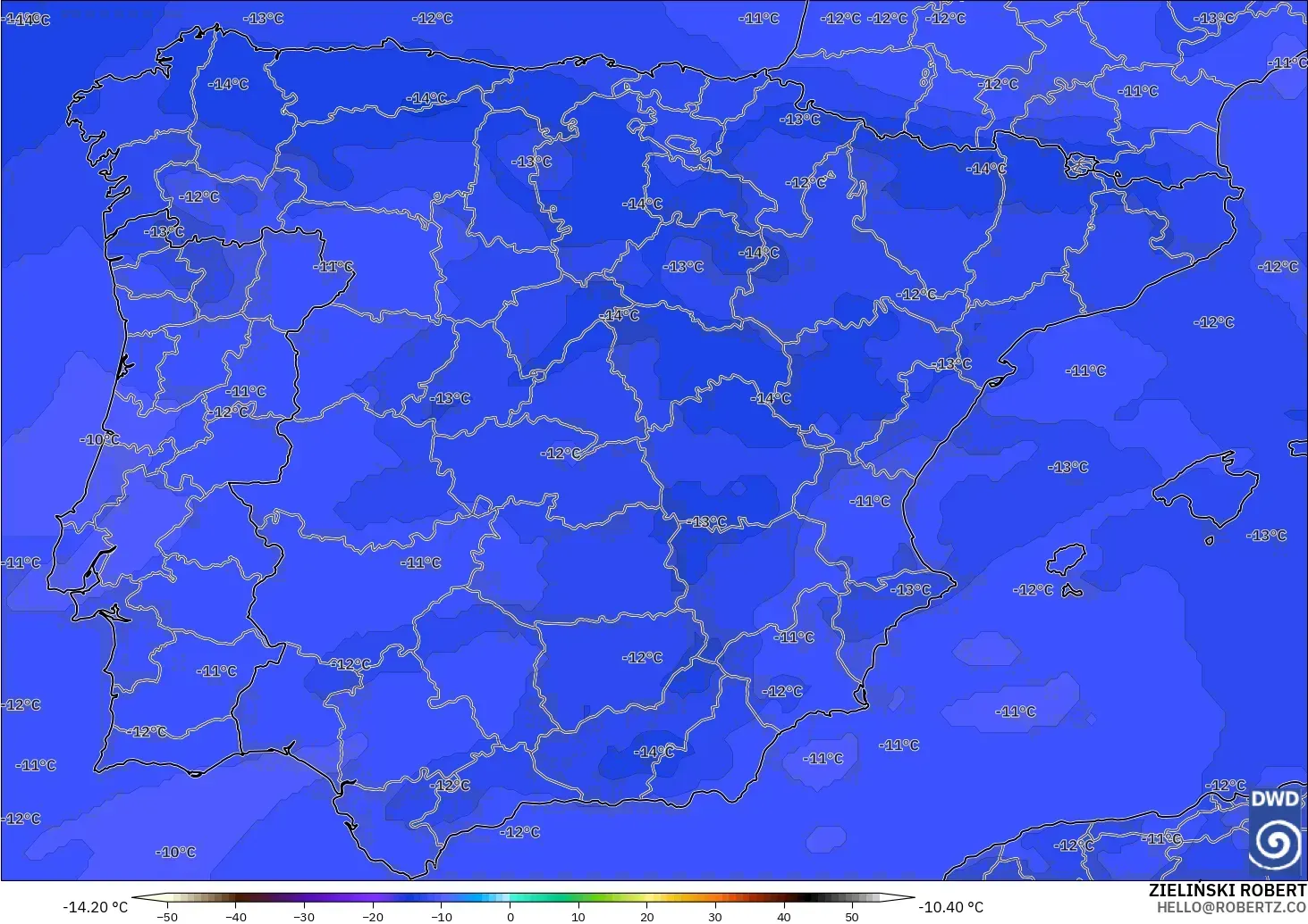 ICON modelo - España, Temperatura a 500 hPa