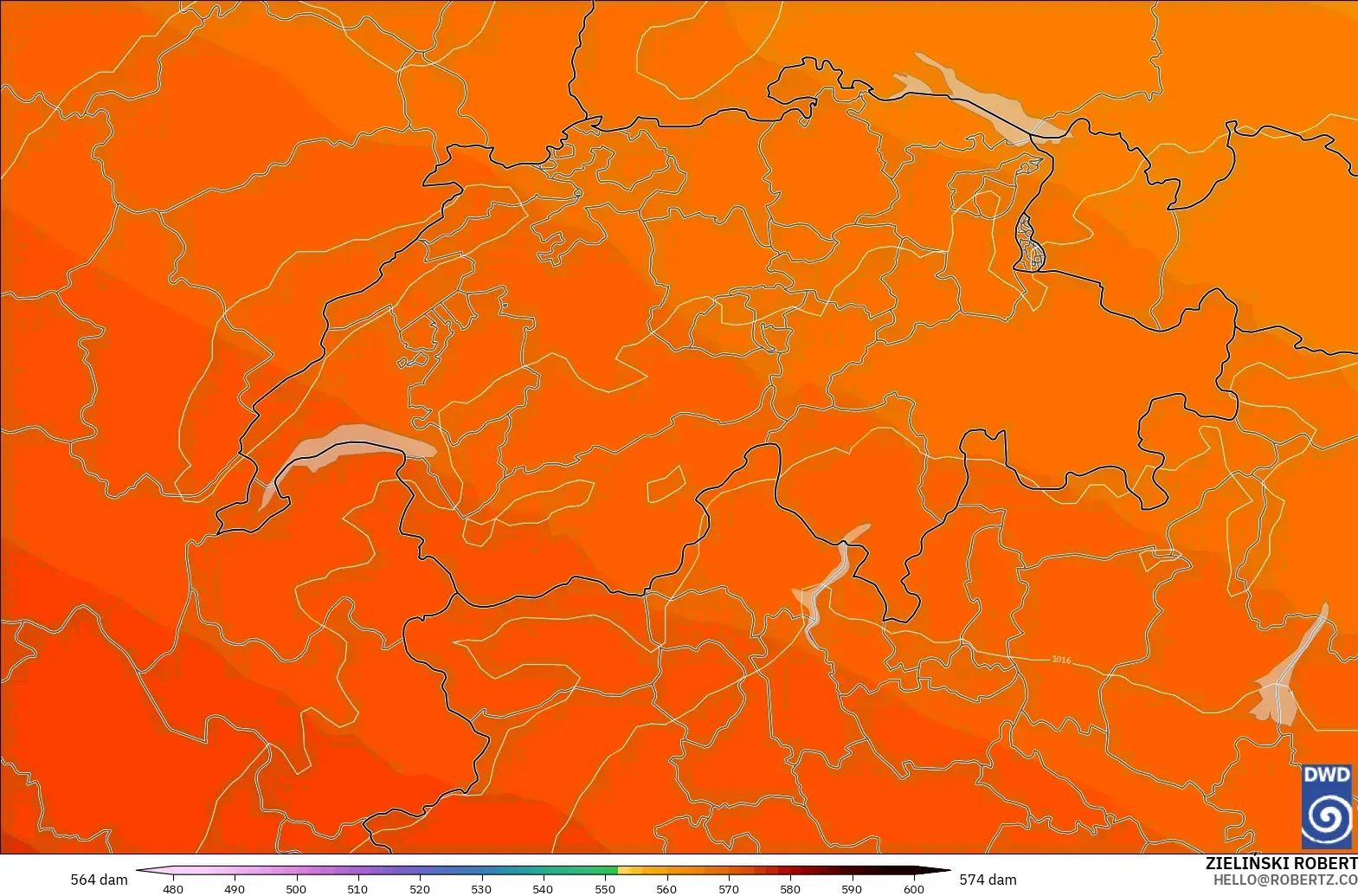 ICON modelo - Suiza, Altura geopotencial a 500 hPa