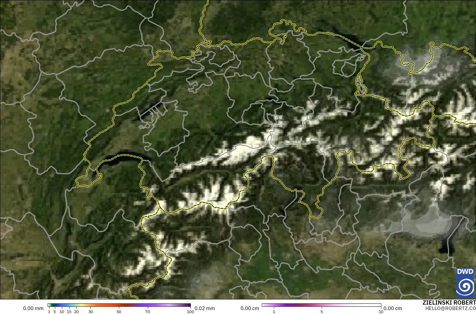 ICON modelo - Suiza, Precipitación, nubes y presión