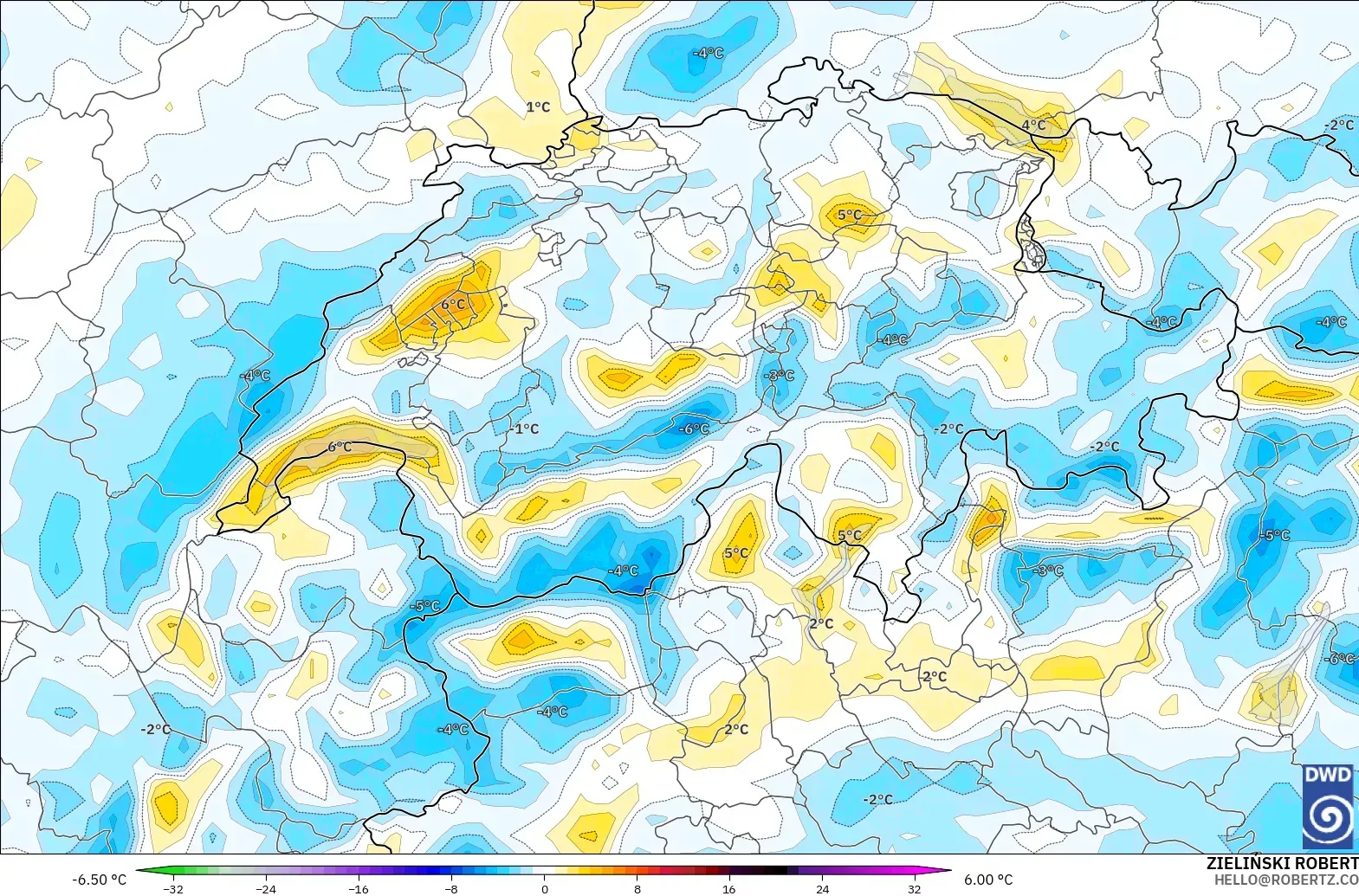 ICON modelo - Suiza, Anomalía de temperatura a 2 m