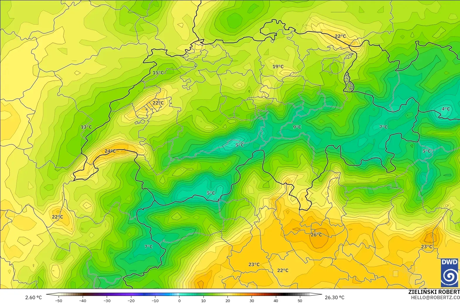 ICON modelo - Suiza, Temperatura a 2 m