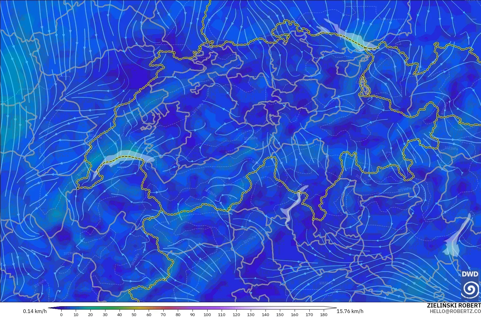 ICON modelo - Suiza, Viento a 10 m