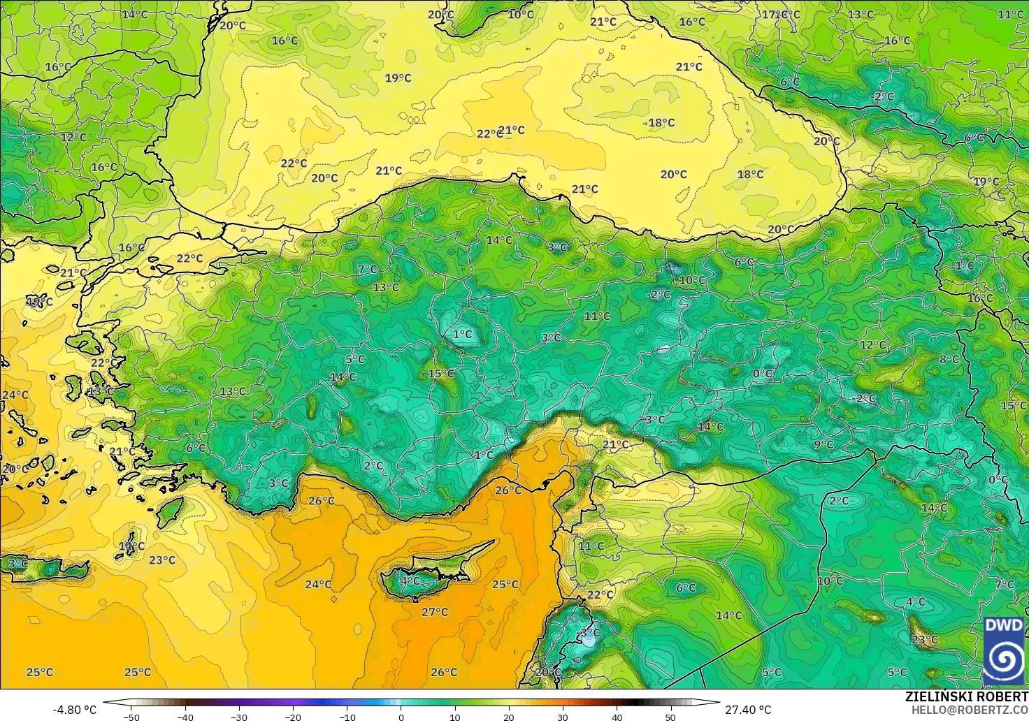 ICON modelo - Turquía, Punto de rocío a 2 m