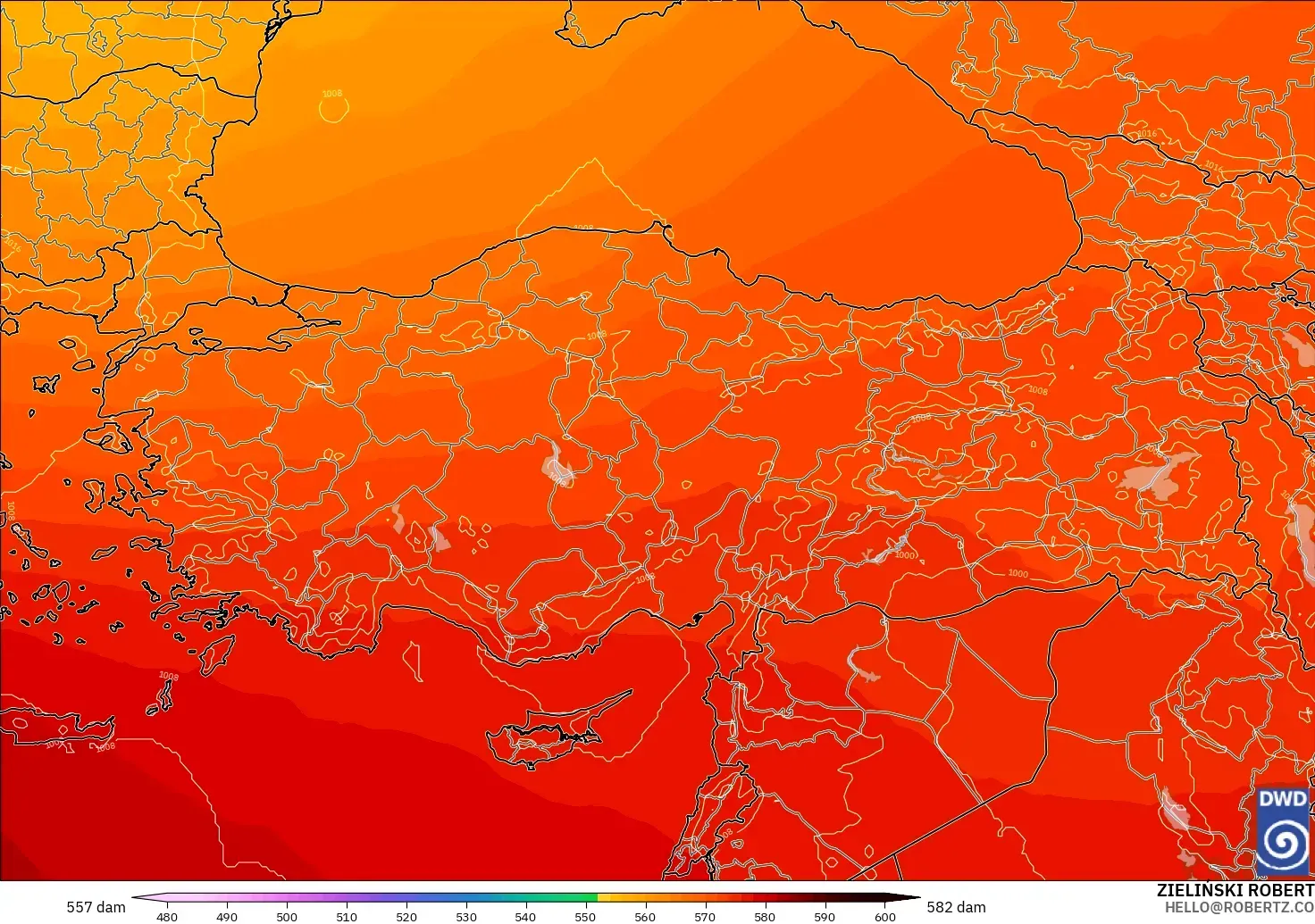 ICON modelo - Turquía, Altura geopotencial a 500 hPa