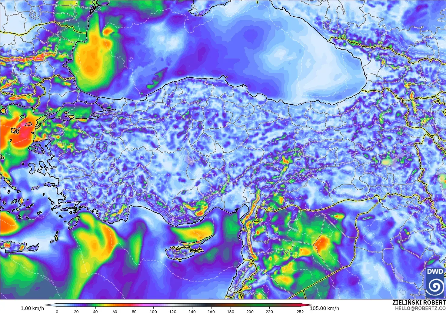 ICON modelo - Turquía, Ráfagas de viento