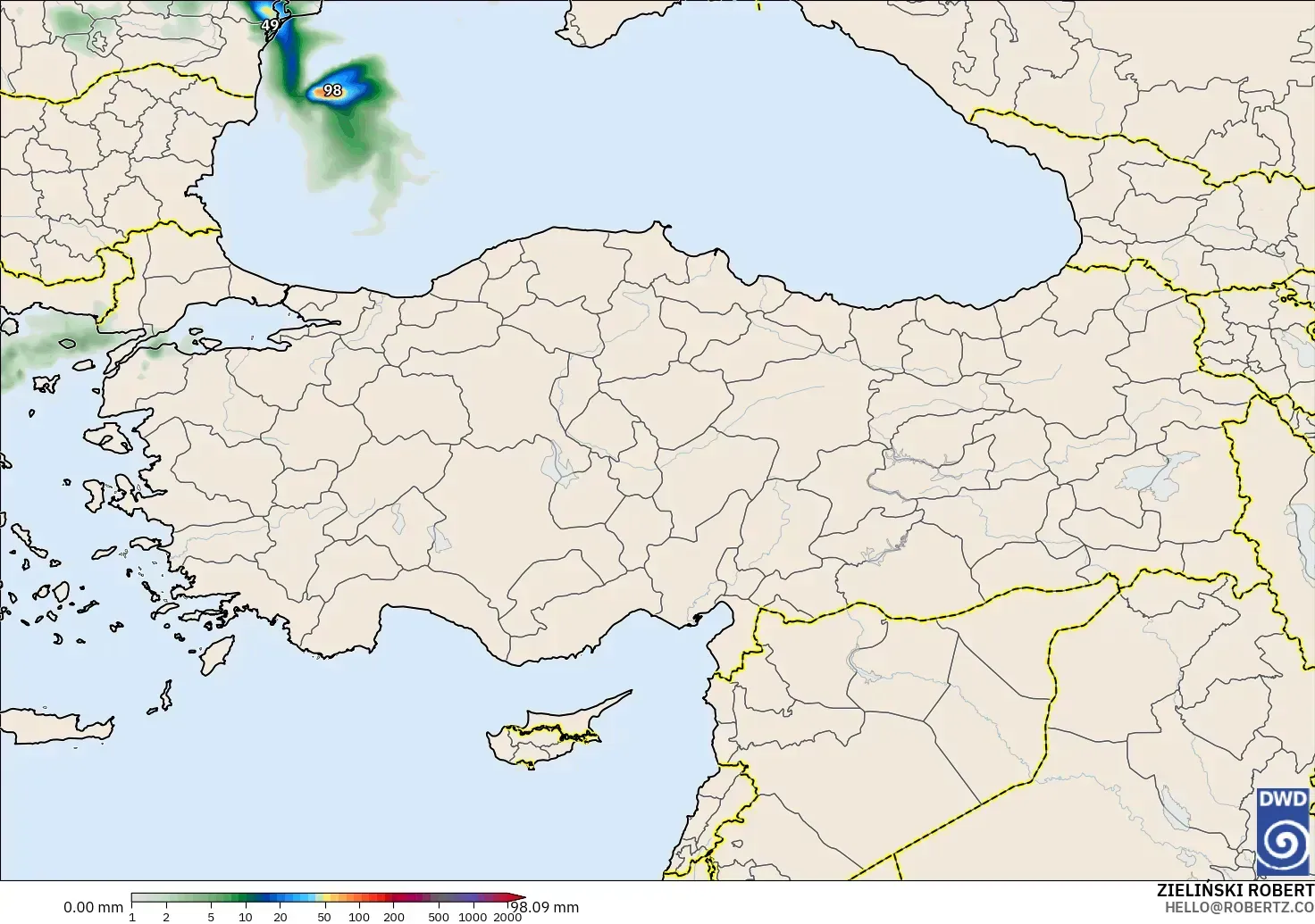 ICON modelo - Turquía, Acumulación de precipitación