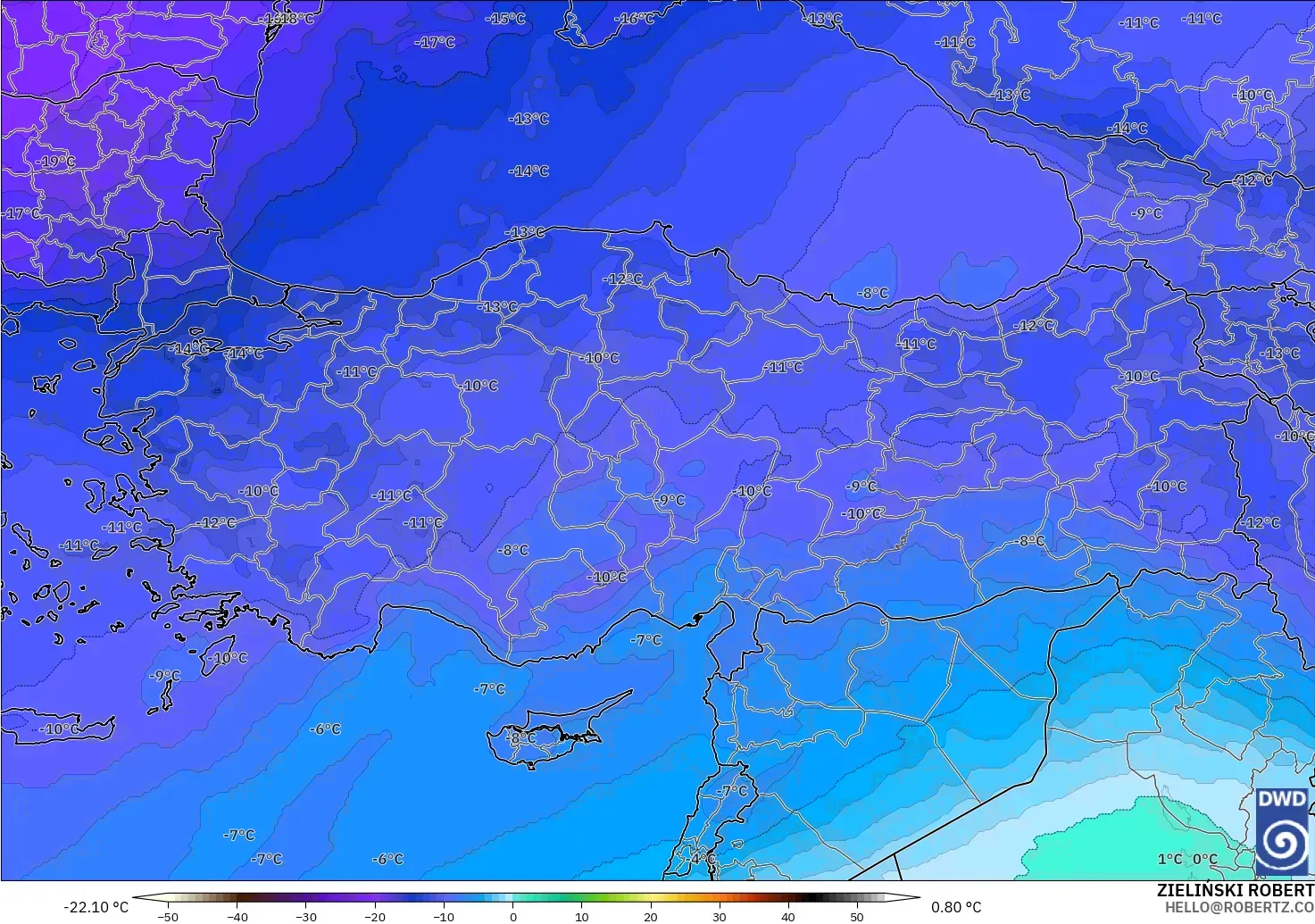 ICON modelo - Turquía, Temperatura a 500 hPa