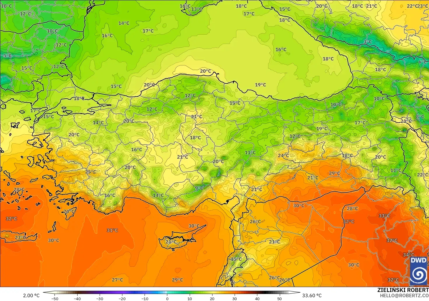 ICON modelo - Turquía, Temperatura a 850 hPa