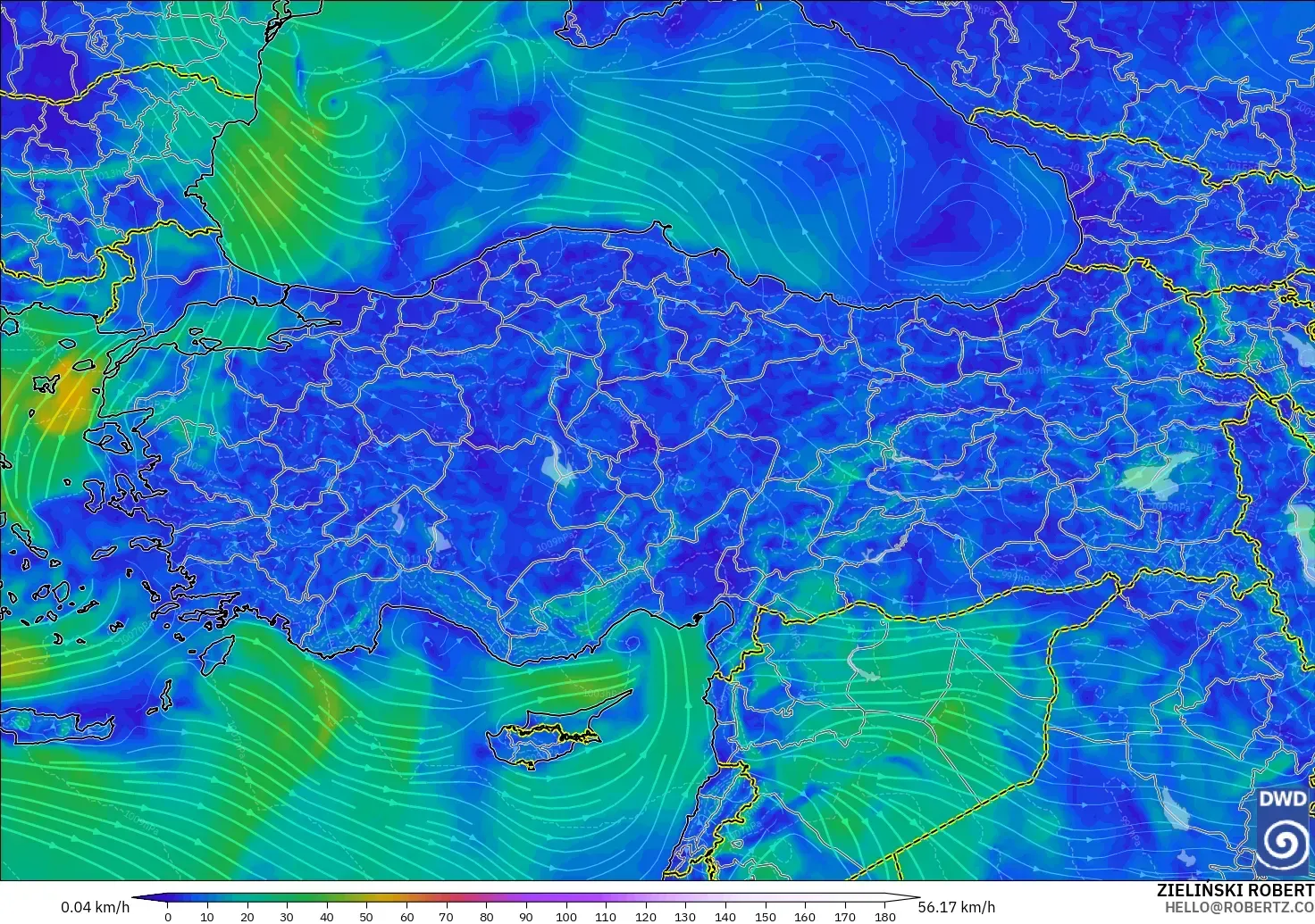 ICON modelo - Turquía, Viento a 10 m