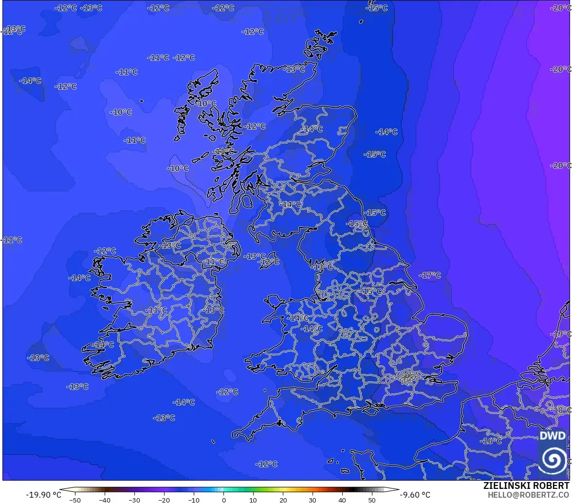 ICON modelo - Reino Unido, Temperatura a 500 hPa