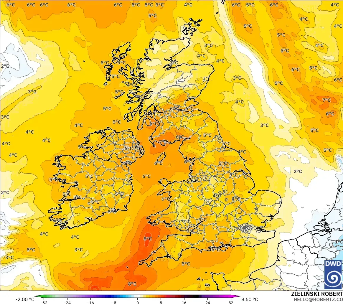 ICON modelo - Reino Unido, Anomalía de temperatura a 850 hPa