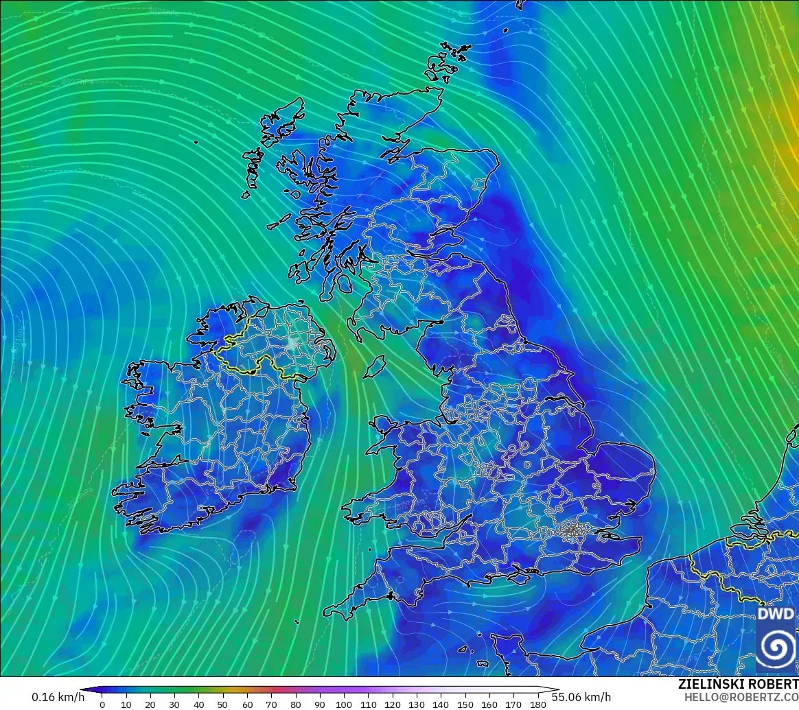 ICON modelo - Reino Unido, Viento a 10 m