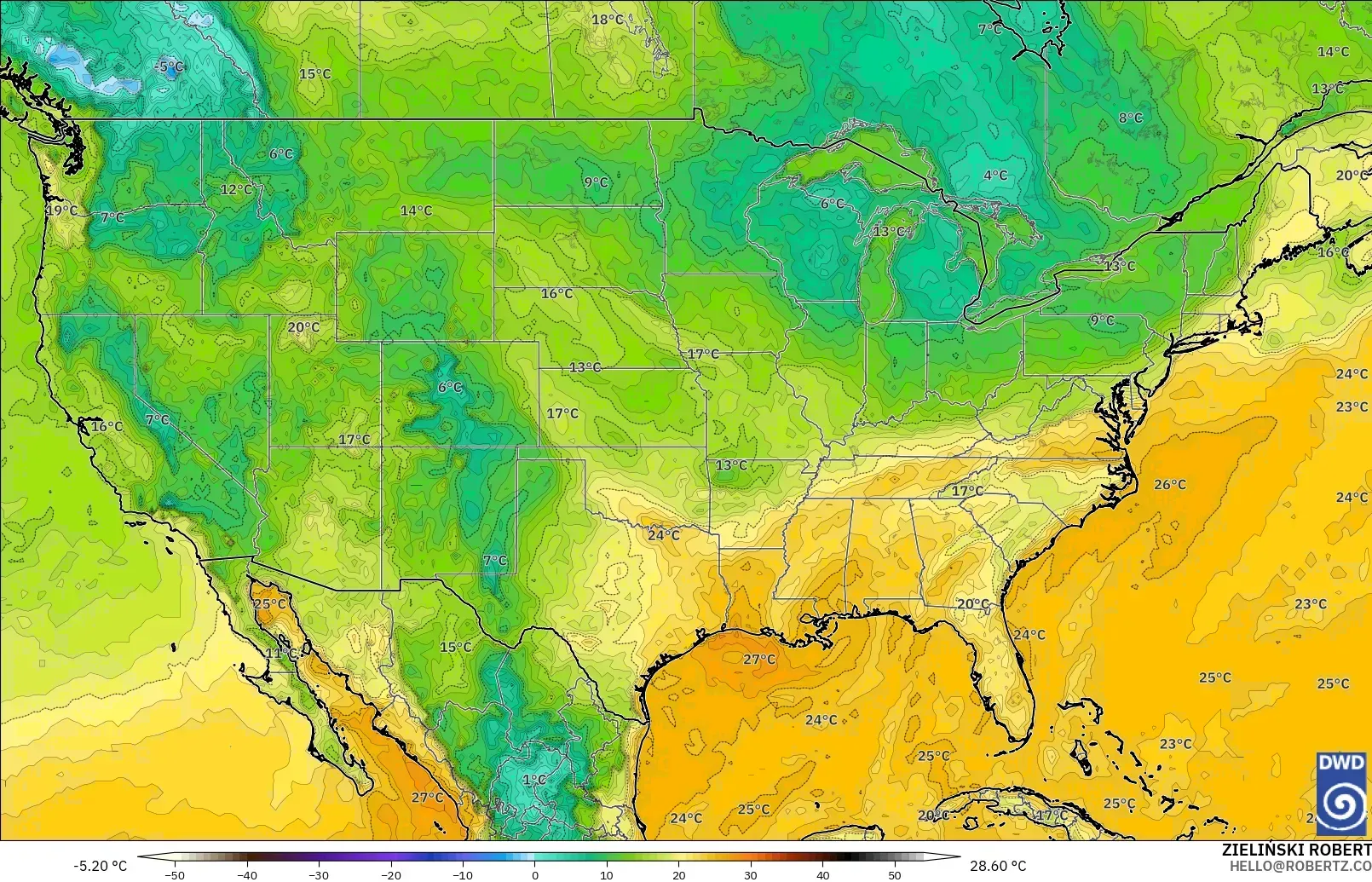 ICON modelo - Estados Unidos, Punto de rocío a 2 m