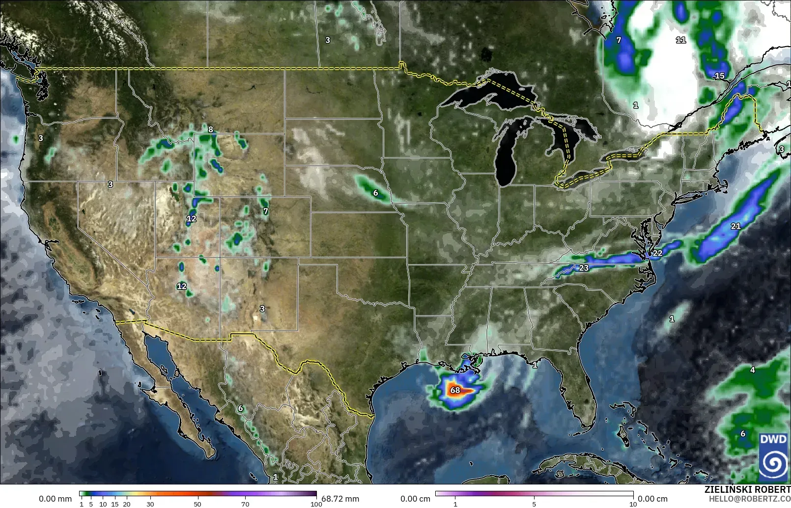 ICON modelo - Estados Unidos, Precipitación, nubes y presión