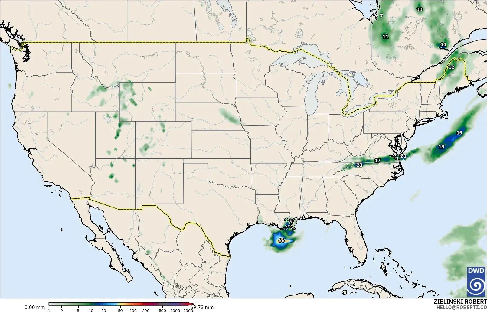 ICON modelo - Estados Unidos, Acumulación de precipitación