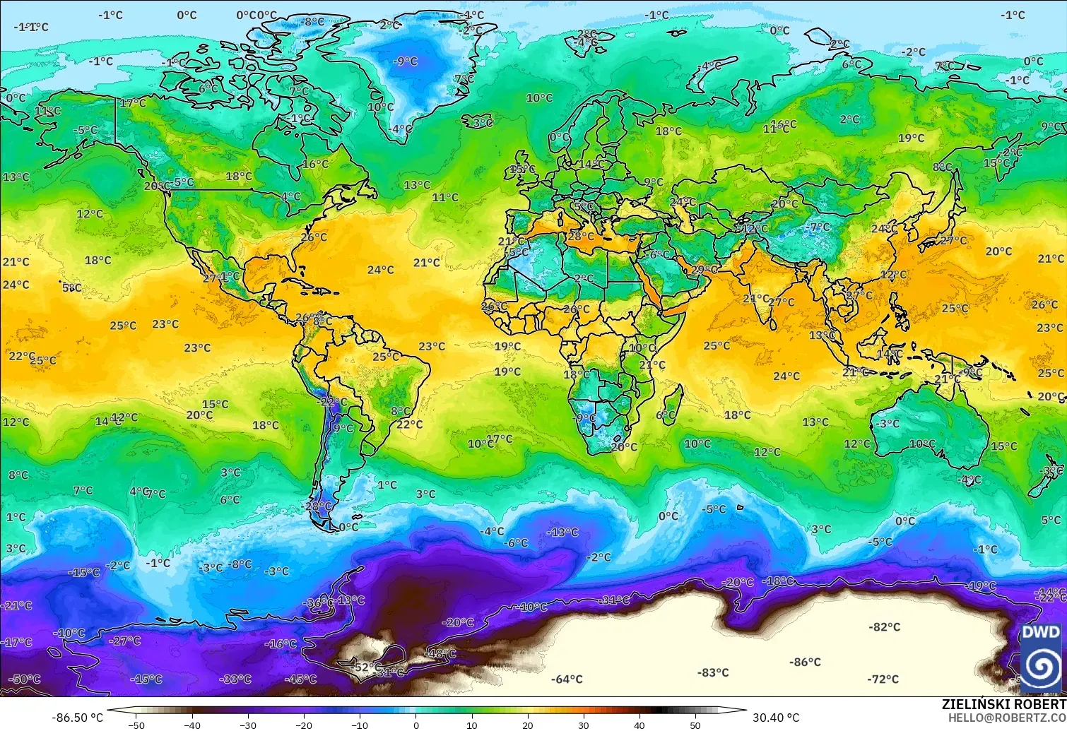ICON modelo - Mundo, Punto de rocío a 2 m