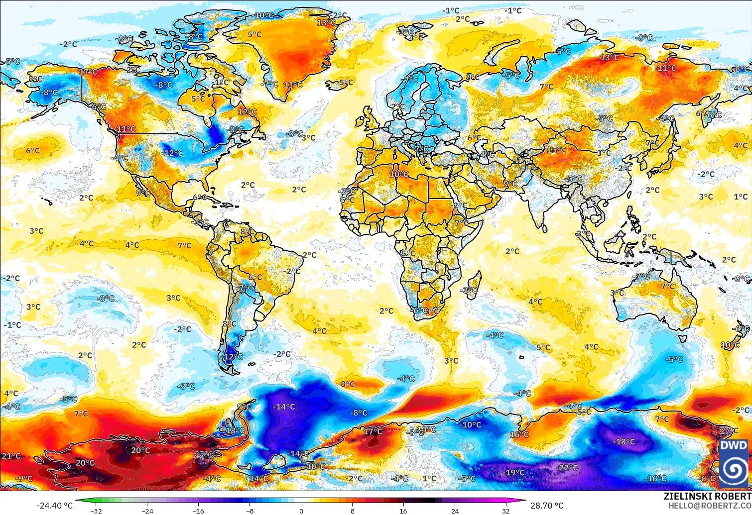 ICON modelo - Mundo, Anomalía de temperatura a 2 m