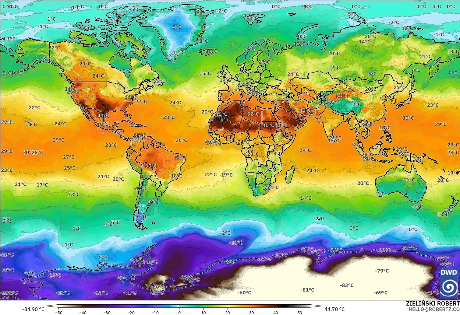 ICON modelo - Mundo, Temperatura a 2 m