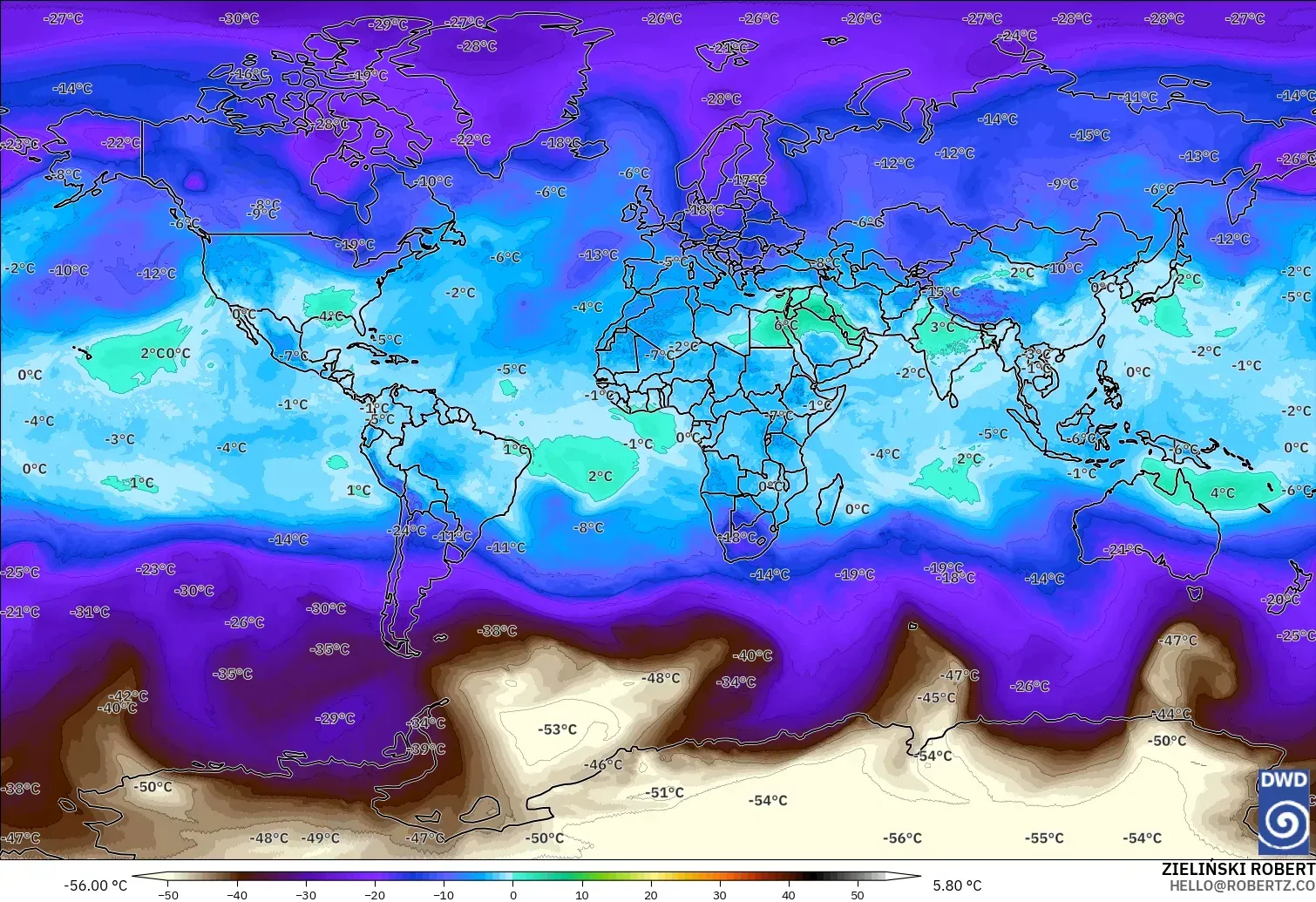 ICON modelo - Mundo, Temperatura a 500 hPa