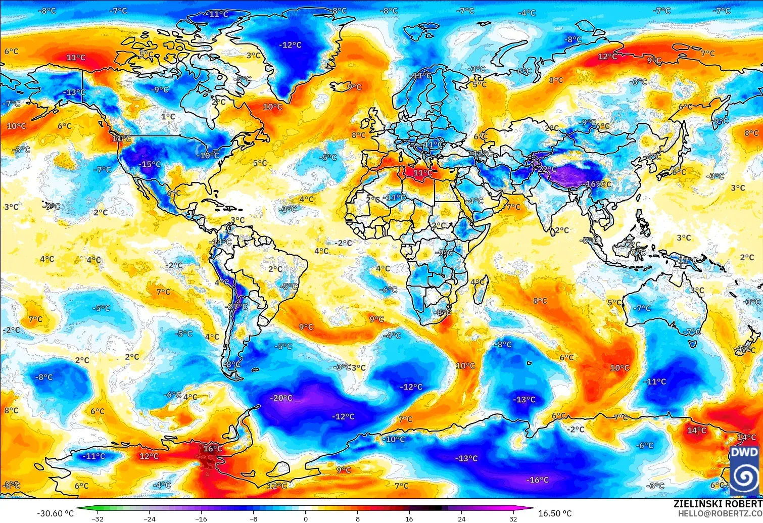 ICON modelo - Mundo, Anomalía de temperatura a 850 hPa