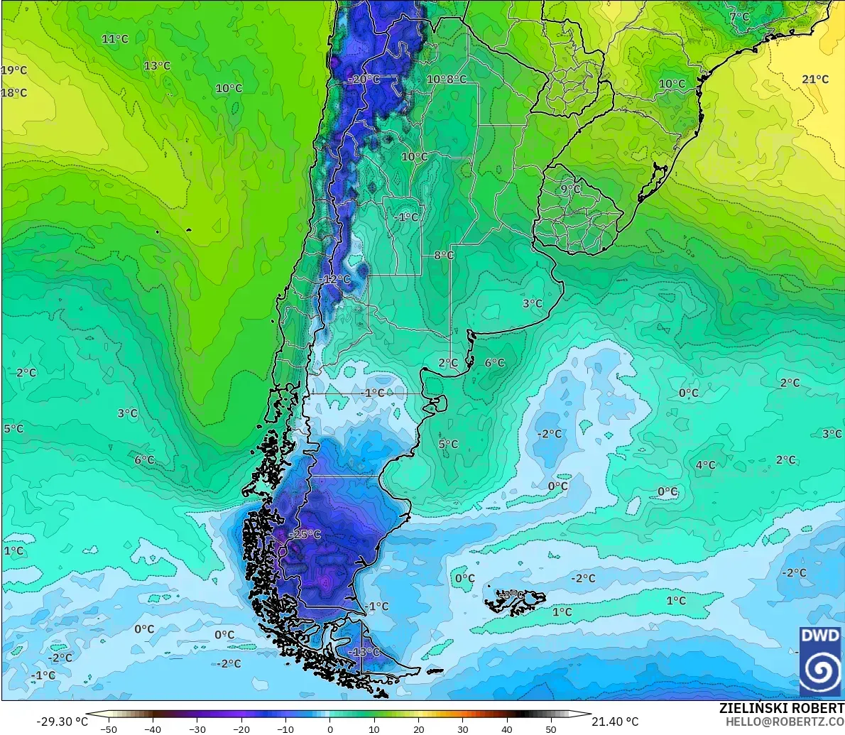 ICON modelo - Argentina, Punto de rocío a 2 m