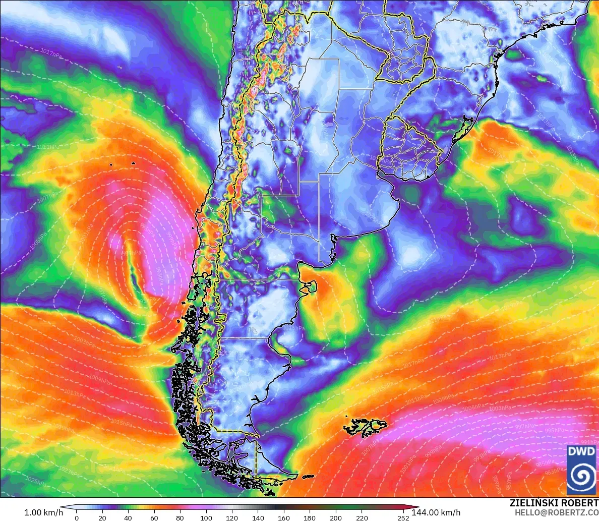 ICON modelo - Argentina, Ráfagas de Viento Máximas
