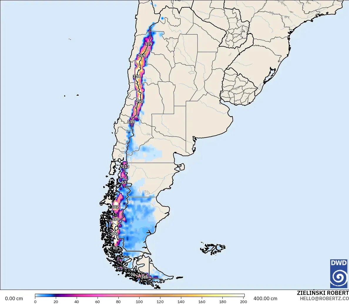 ICON modelo - Argentina, Profundidad de nieve
