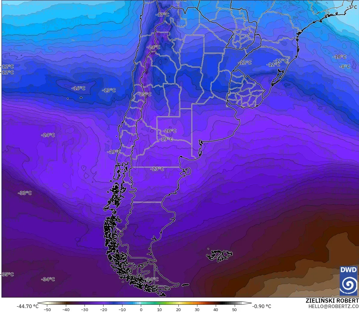 ICON modelo - Argentina, Temperatura a 500 hPa