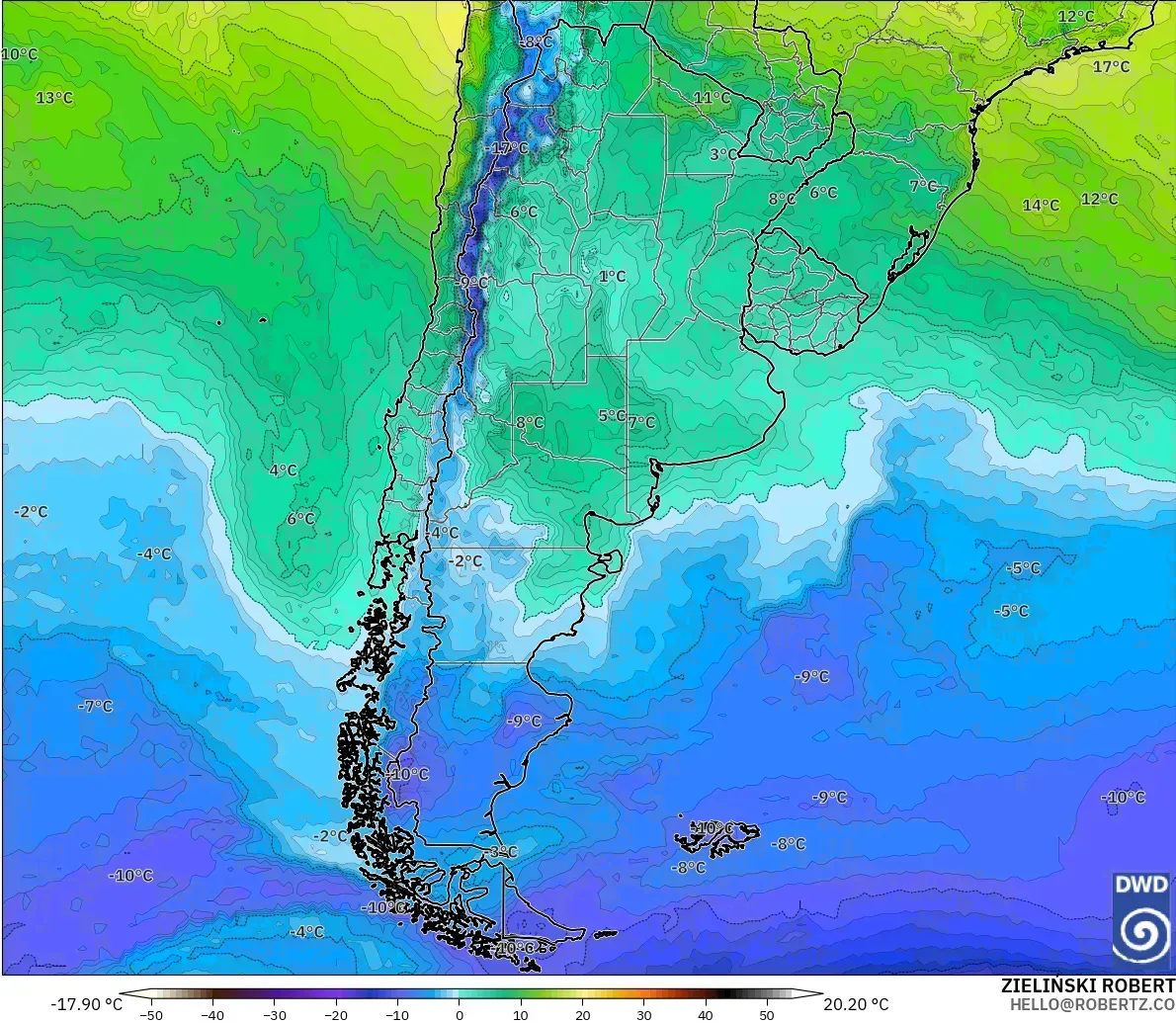 ICON modelo - Argentina, Temperatura a 850 hPa