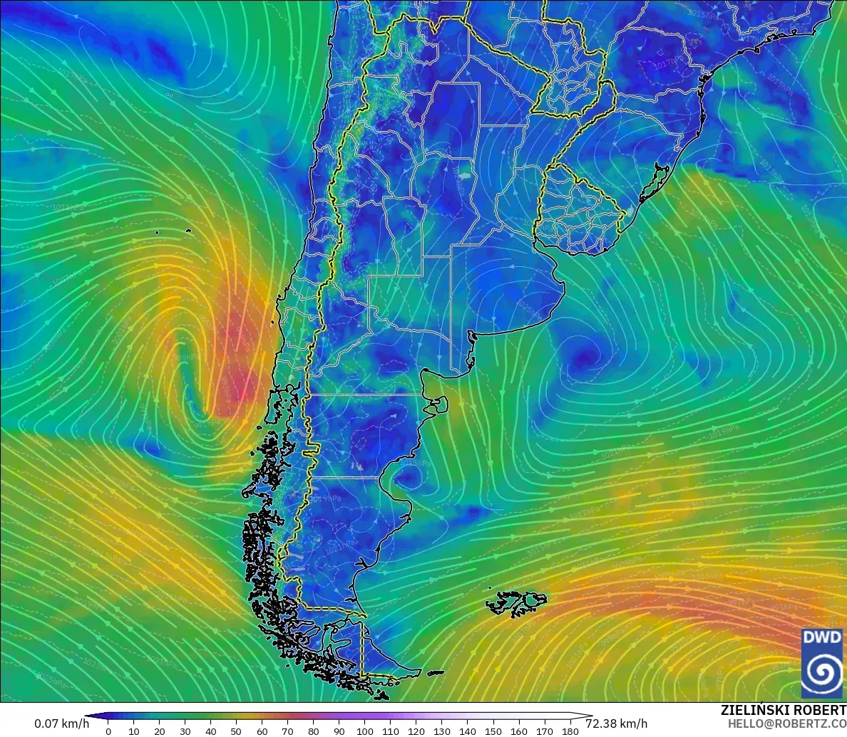 ICON modelo - Argentina, Viento a 10 m