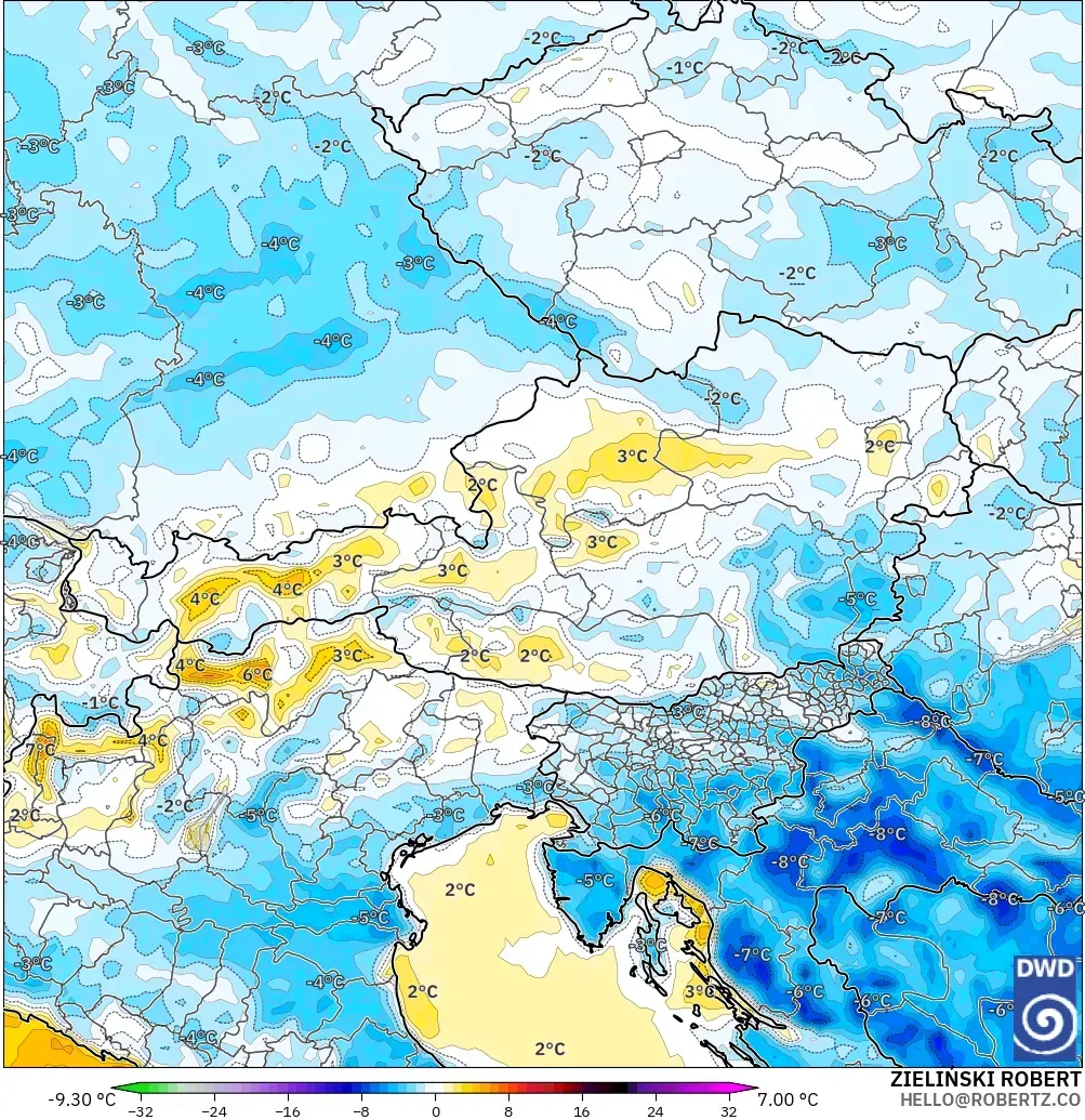 ICON modelo - Austria, Anomalía de temperatura a 2 m