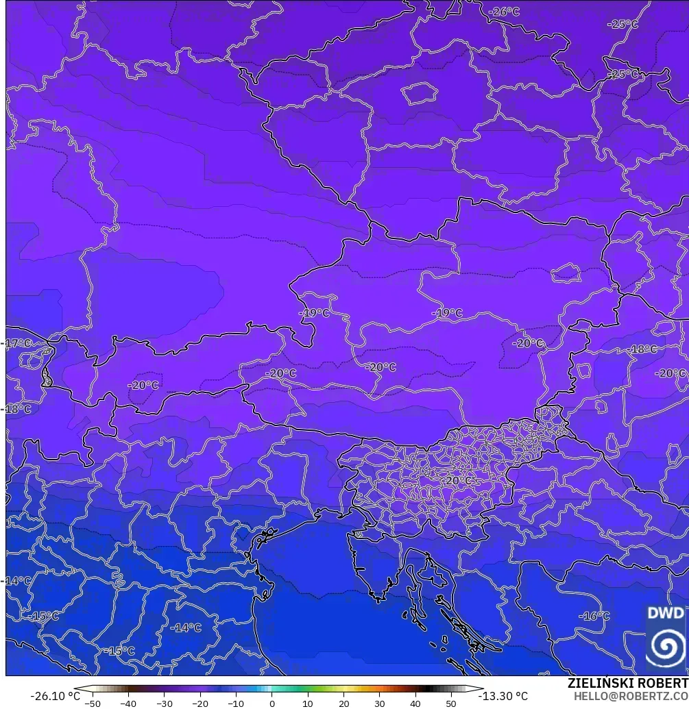 ICON modelo - Austria, Temperatura a 500 hPa
