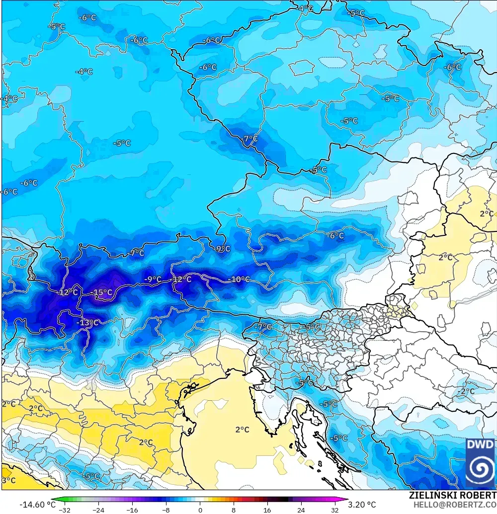 ICON modelo - Austria, Anomalía de temperatura a 850 hPa