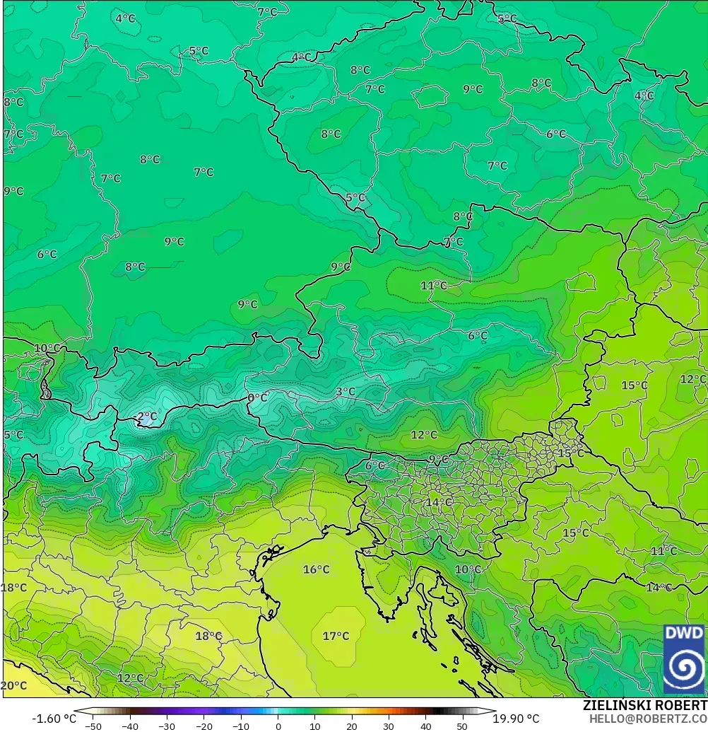 ICON modelo - Austria, Temperatura a 850 hPa