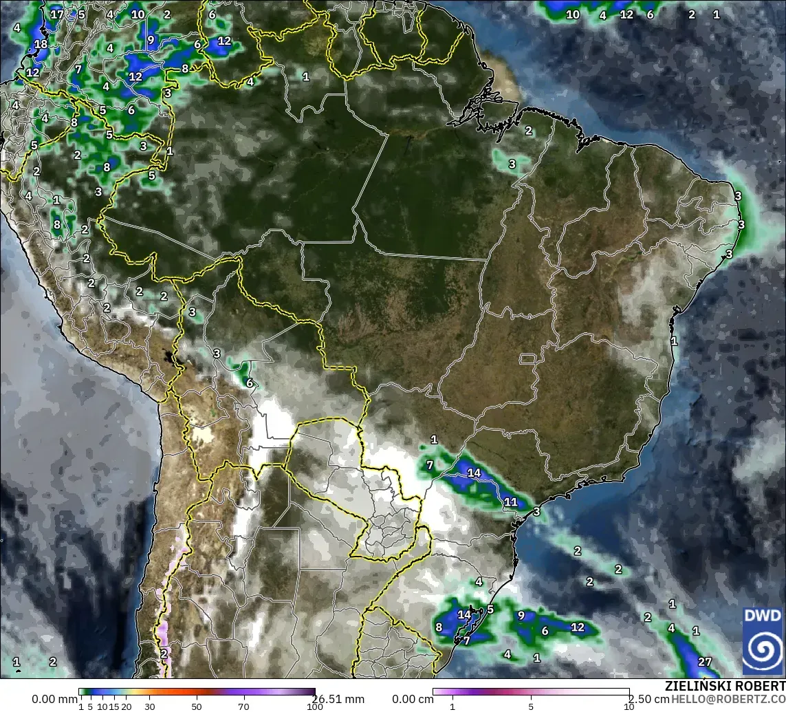ICON modelo - Brasil, Precipitación, nubes y presión